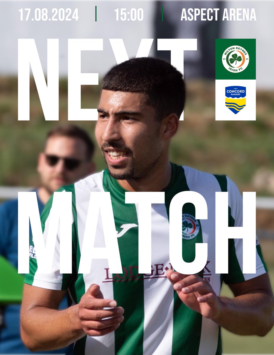☘️⚽️ | NEXT UP

🆚 <a href="/ConcordRangers/">Concord Rangers FC</a> 
🗓 Sat 17th August
⏱ 3PM Kick Off
🏆 FA Cup - Preliminary Round
📍 Aspect Arena, SS8 0HH

#NonLeague #UpTheIrish #EmiratesFACup