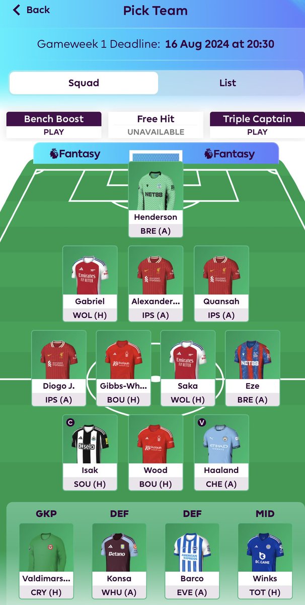 #FPL #GW1 💪🏼😍✌🏼