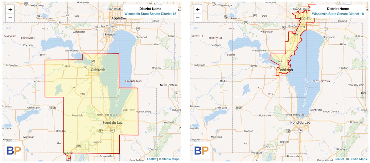 Senate District 18, which includes the bulk of Appleton, Menasha, Neenah, and Oshkosh, changed dramatically when redistricted. It’s an open seat going from deep red to leaning Democratic—an ideal opportunity for Kristin Alfheim to pick up a Dem seat.