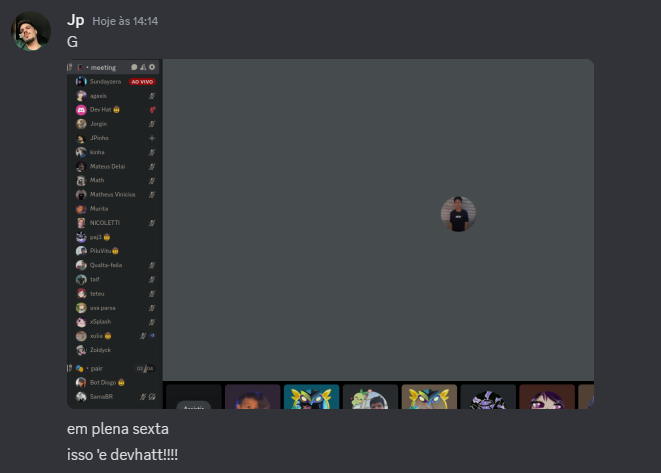 Lotamos um discord de desenvolvimento pra galera falar de código em plena sexta feira

Meua migo