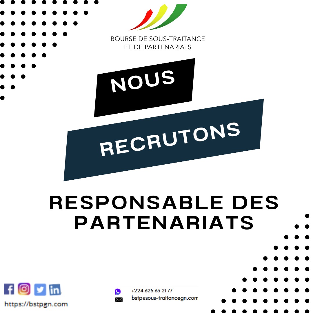 La BSTP recrute un(e) Responsable Partenariats. 

𝐃𝐚𝐭𝐞 𝐥𝐢𝐦𝐢𝐭𝐞 : 𝟏𝐞𝐫 𝐬𝐞𝐩𝐭𝐞𝐦𝐛𝐫𝐞 𝟐𝟎𝟐𝟒  

Postulez maintenant en cliquant sur le lien ci-dessous et faites partie d’une équipe dynamique.

lnkd.in/e-KBc4MV

#BSTP #ContenuLocal