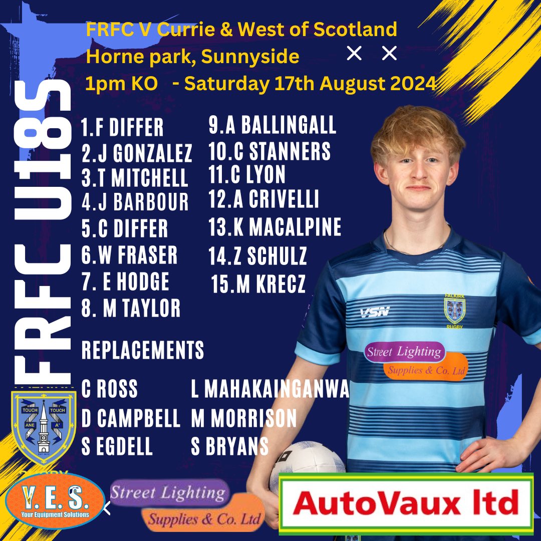 frfcyouths's tweet photo. Home fixture for u18 boys tomorrow as they host both Currie Chieftains and West Of Scotland Rugby Club for a preseason friendly.   1pm KO. #wheels 
@FalkirkRFC @FHSPhysicalEd @AHainRugbyDev @LHS_HWB @dennyhigh_pe @stmungo_mvp https://t.co/RLpHq37MaP