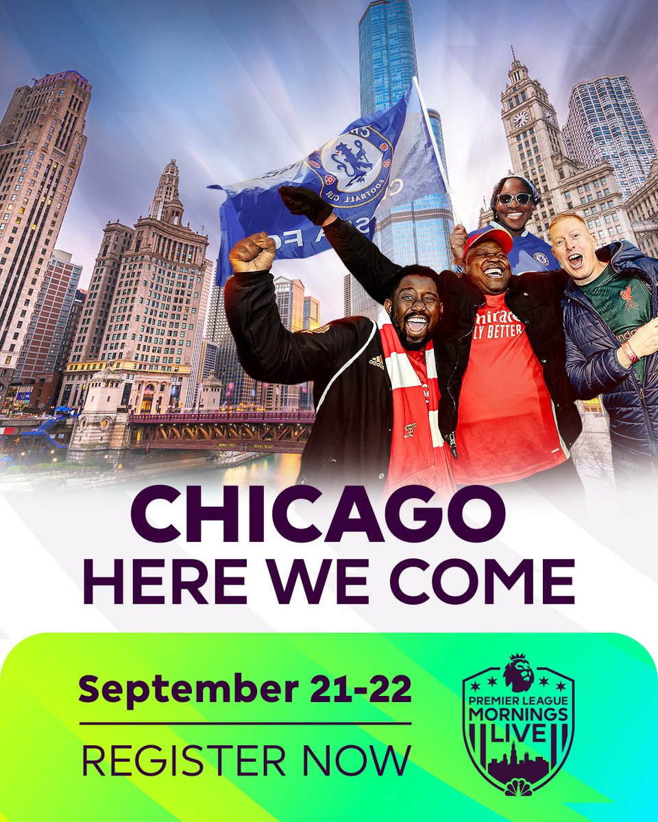 PLinUSA's tweet photo. Registration is now open for PL Mornings Live CHICAGO!

Don’t miss the biggest Premier League party this side of the Atlantic.

Register here: https://t.co/R0vR0fqdvD https://t.co/z79pP5DFb7