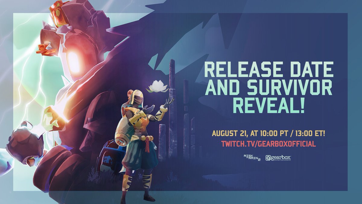 Join us Wednesday, August 21, at 10:00 PT / 13:00 ET  for a special Seekers of the Storm stream!  

We'll be showing off the second new Survivor, announcing the release date, and revealing some other exciting surprises.  

It all goes down here: twitch.tv/gearboxofficial