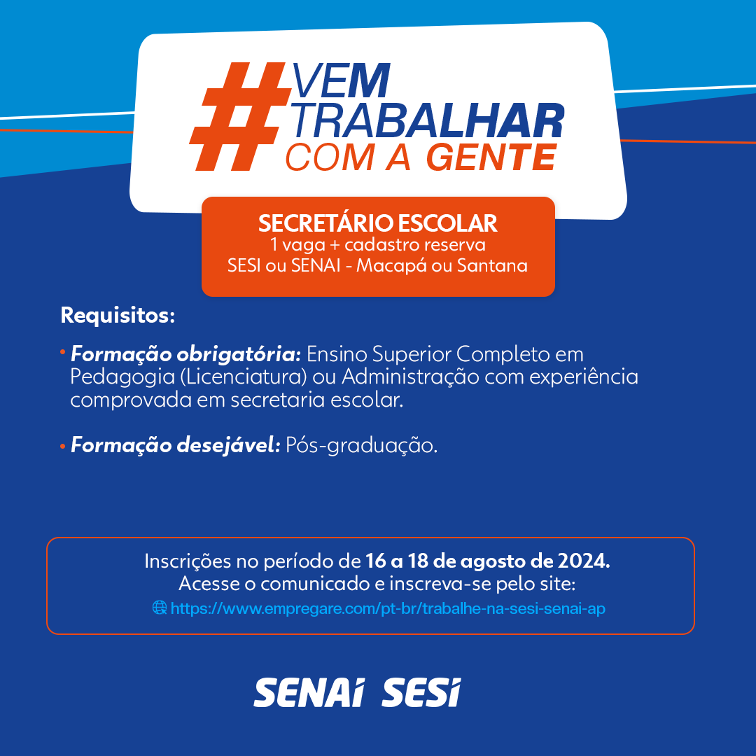 SenaiAmapa's tweet photo. Se liga!

Acesse o link https://t.co/VcKnavvRcI e participe do nosso processo seletivo!

#VemSerSesiSenai https://t.co/ybBuiKLIxe