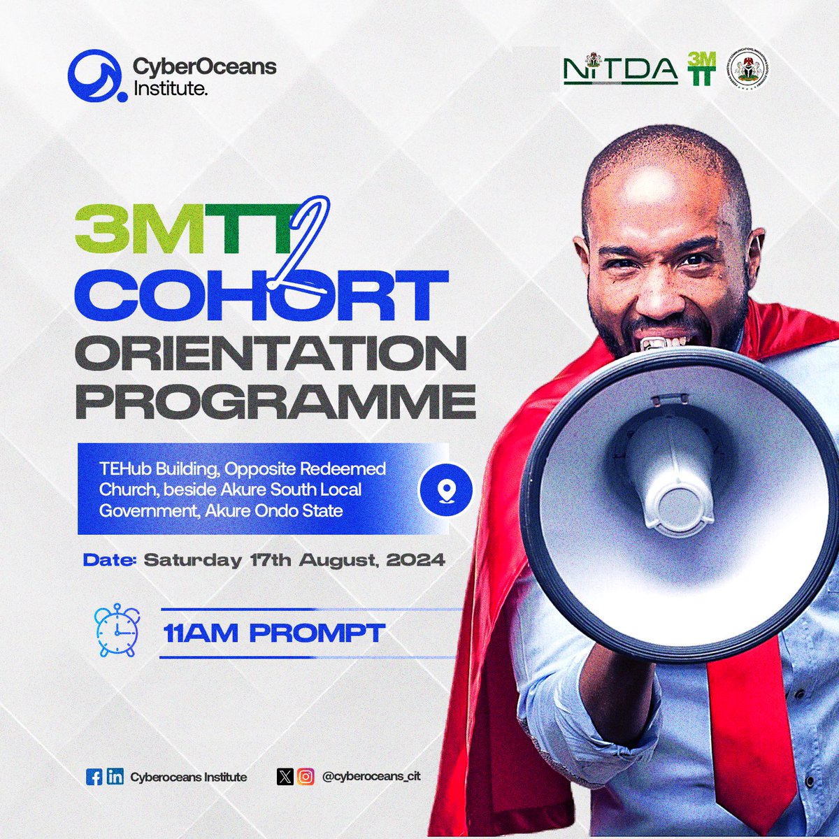 CyberOceans_CIT's tweet photo. Cohort 2 of @3MTTNigeria, powered by @FMCIDENigeria through @NITDANigeria, is kicking off! We’ve scheduled our fellows orientation for tomorrow.

We’re thrilled to be a partner in this life-changing initiative, shaping the next generation of tech stars across the nation! 
#3MTT https://t.co/MWnktpElbr