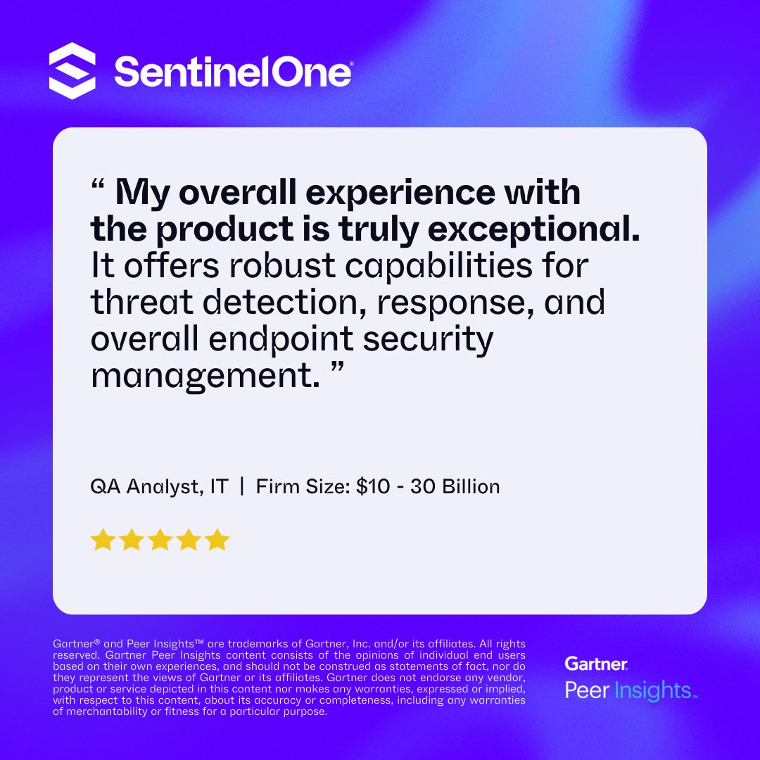 ⭐⭐⭐⭐⭐ “My overall experience with the product is truly exceptional,” says a QA analyst in the IT industry. 

Read the full Gartner Peer Insights™ review:  s1.ai/GPI-IT #gartnerpeerinsights