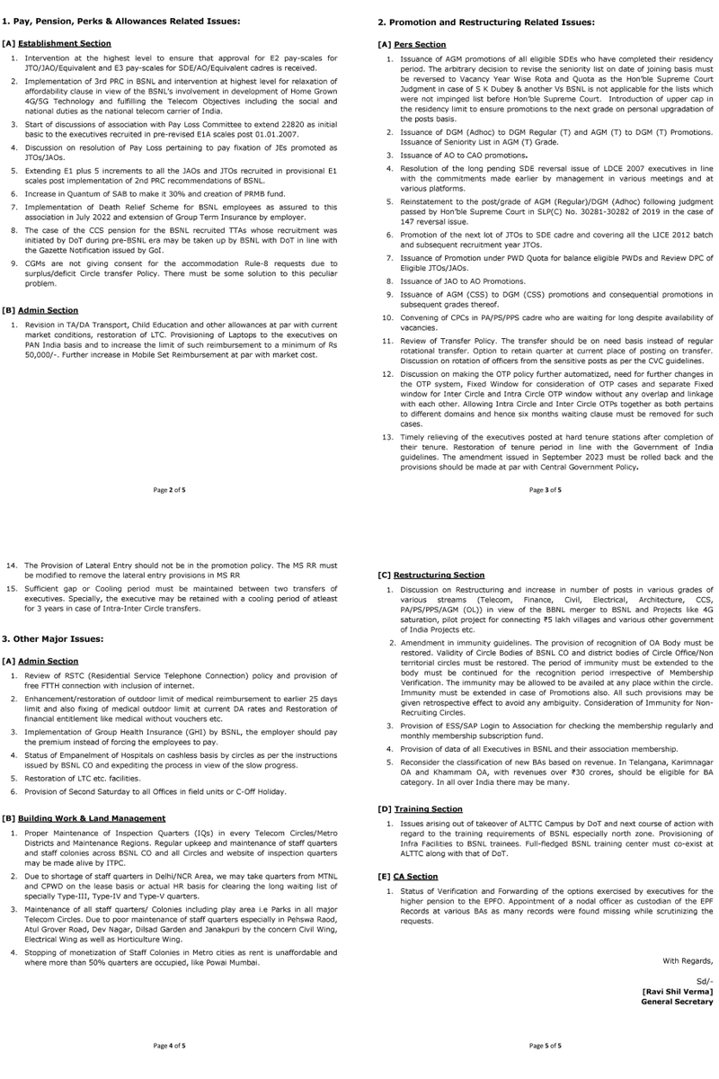 aigetoachq's tweet photo. The Honorable Minister of Communications has taken swift action by forwarding AIGETOA's letter to BSNL, urging them to address the critical HR issues raised by AIGETOA. BSNL has acknowledged the concerns and is expected to respond promptly.

Key Issues Highlighted by AIGETOA:

- Implementation of 30% Superannuation Benefits.
- Expansion of promotional opportunities for BSNL executives.
- Resolution of 2nd PRC issues, specifically E2 and E3 pay scales.
- Revision of TA/DA and allowances to align with market standards.
- Implementation of 3rd PRC by waiving the affordability clause.