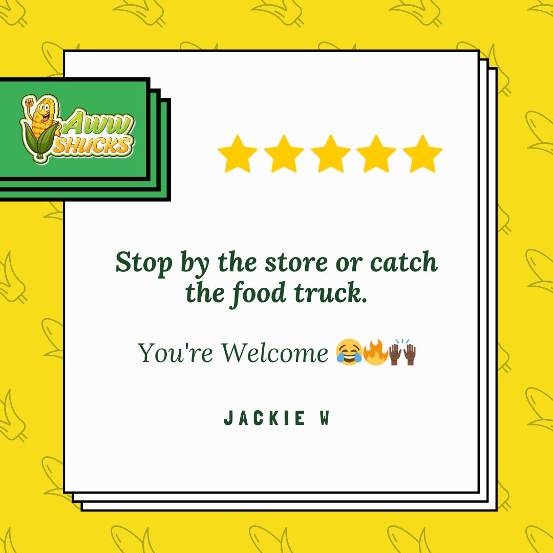 awwshucksbhm's tweet photo. Big shoutout to Jackie for the love! This reco is a vibe - plain & simple.
๐ฝ๐ Share some Aww Shucks love, too, even in 10 words or less: https://t.co/MY8tvNRYC6
#AwwShucksBHM #Awwshucksnation #FireRoastedCorn #EatLocalAlabama #SouthernEats #AwwShucks #GetYourShuckOn https://t.co/1TItybiAFq