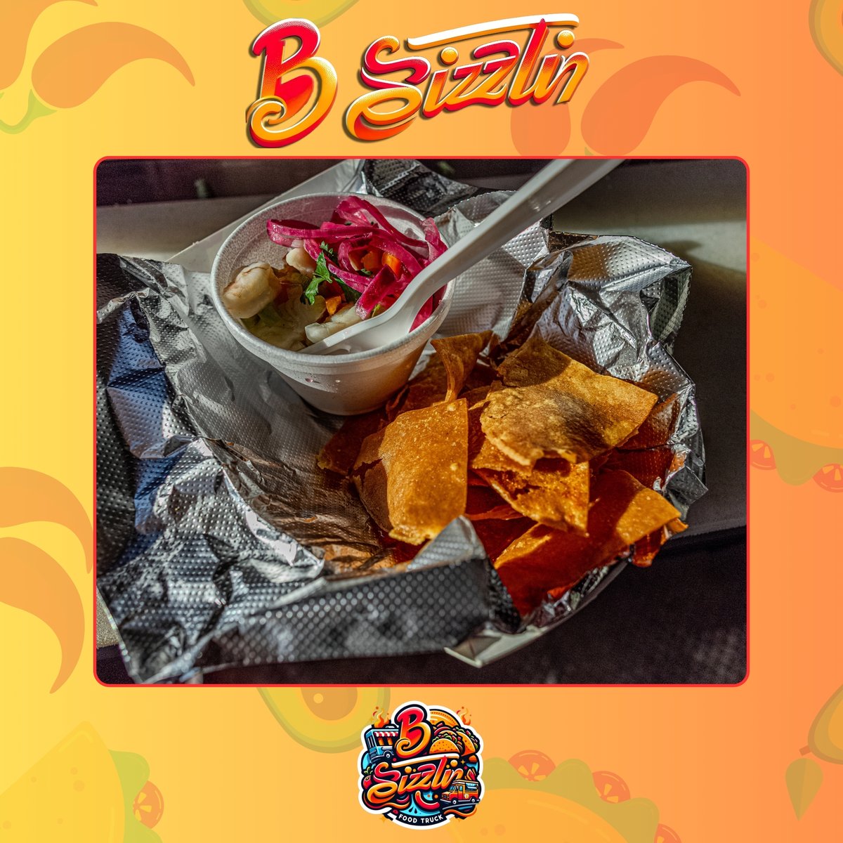 bsizzlinfl's tweet photo. Bringing a burst of tangy, crave-worthy flavor! 🌊🍤 Our special Ceviche, paired perfectly with crispy chips, is a must-try at B Sizzlin'. Dive into deliciousness! #CevicheSensation #FlavorExplosion #foodtruck #orlando #tacotruck #instagood #orlandoflorida #orlandofl #bsizzlinfl https://t.co/KgkqhgSXT4