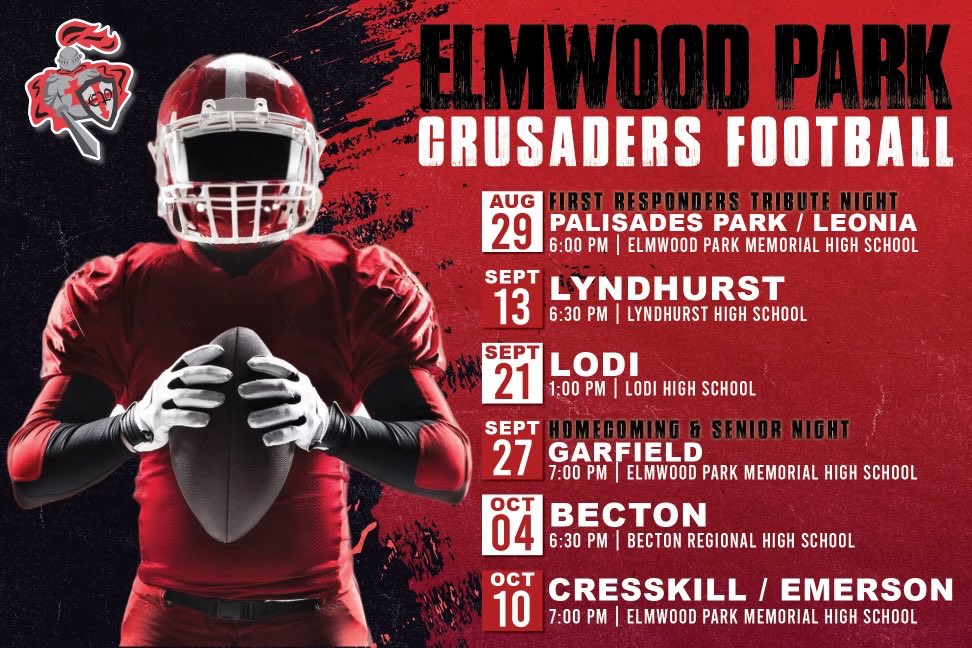 EPHSCrusaders's tweet image. The 2024 Varsity Football Schedule. We are honored to host our 1st Annual First Responders Tribute on August 29 at 6pm. Please come out and support the Crusaders in their Home Opener!
