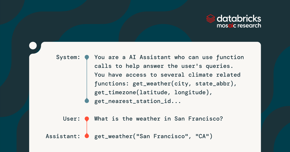 Function calling significantly enhances the utility of LLMs in real-world applications; however, evaluating and improving this capability isn't easy — and no one benchmark tells the whole story. Learn more about our approach in the latest blog from <a href="/databricks/">Databricks</a>: