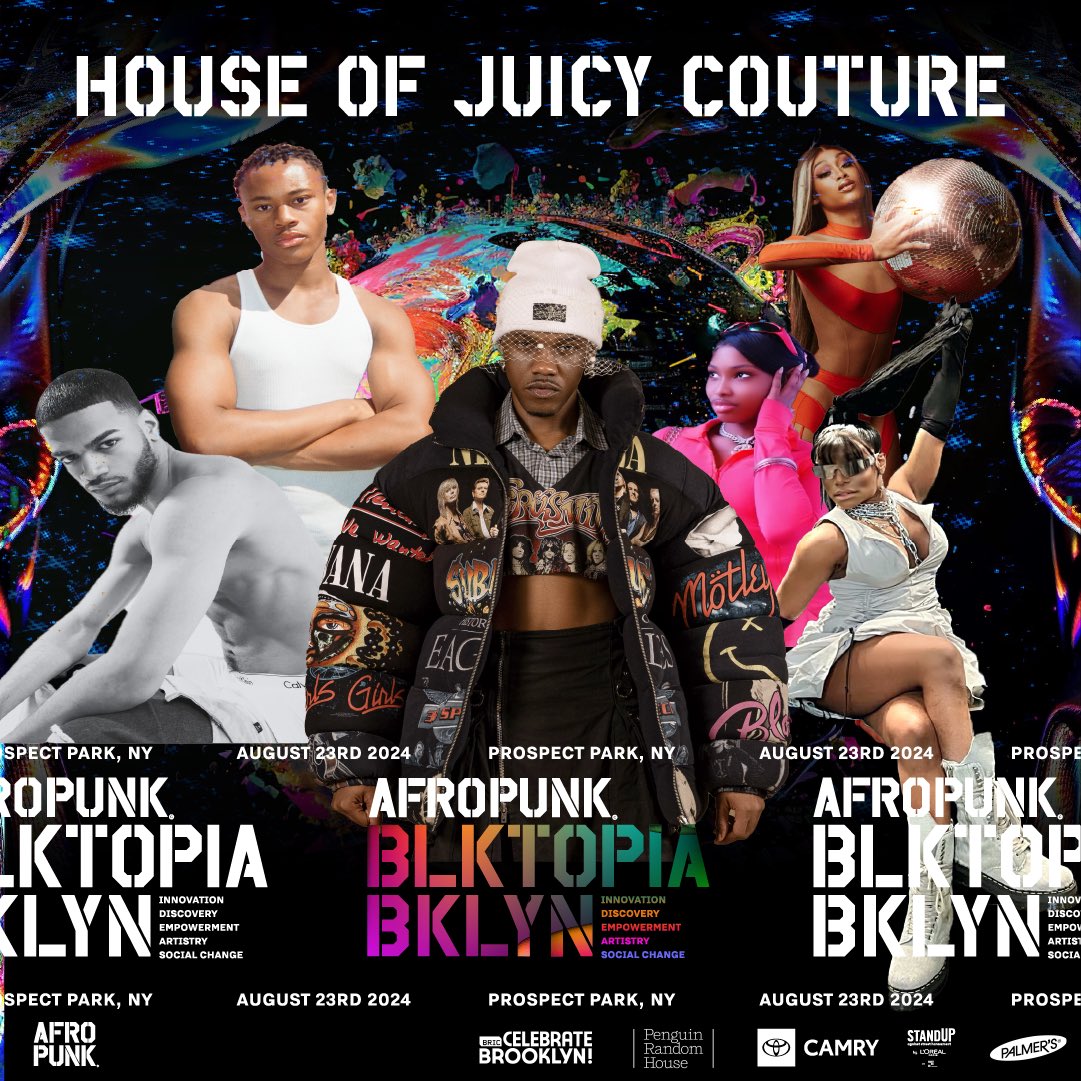 JUICY JUICY JUICY 

Y’all are not ready for THEEEE House of Juicy Couture takeover of AFROPUNK Fancy Ball during AFROPUNK BLKTOPIA BKLYN! 

Get ready to witness ballroom excellence featuring the iconic Day-Day Juicy, Brooklyn Juicy, Caresha Juicy, Reese Swae, Mekhi Cuffee, and