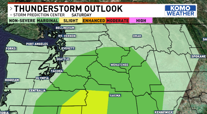 ShannonODKOMO's tweet photo. It's not often that we get the attention of the @NWSSPC! Severe thunderstorms are still on track for the PNW Saturday evening, and the timing hasn't changed: I'd plan on being safely inside around the Sound by 7, with most of the ⛈️⛈️⛈️firing off between 8 pm and midnight. #WAwx https://t.co/9bdtd5v4Oy