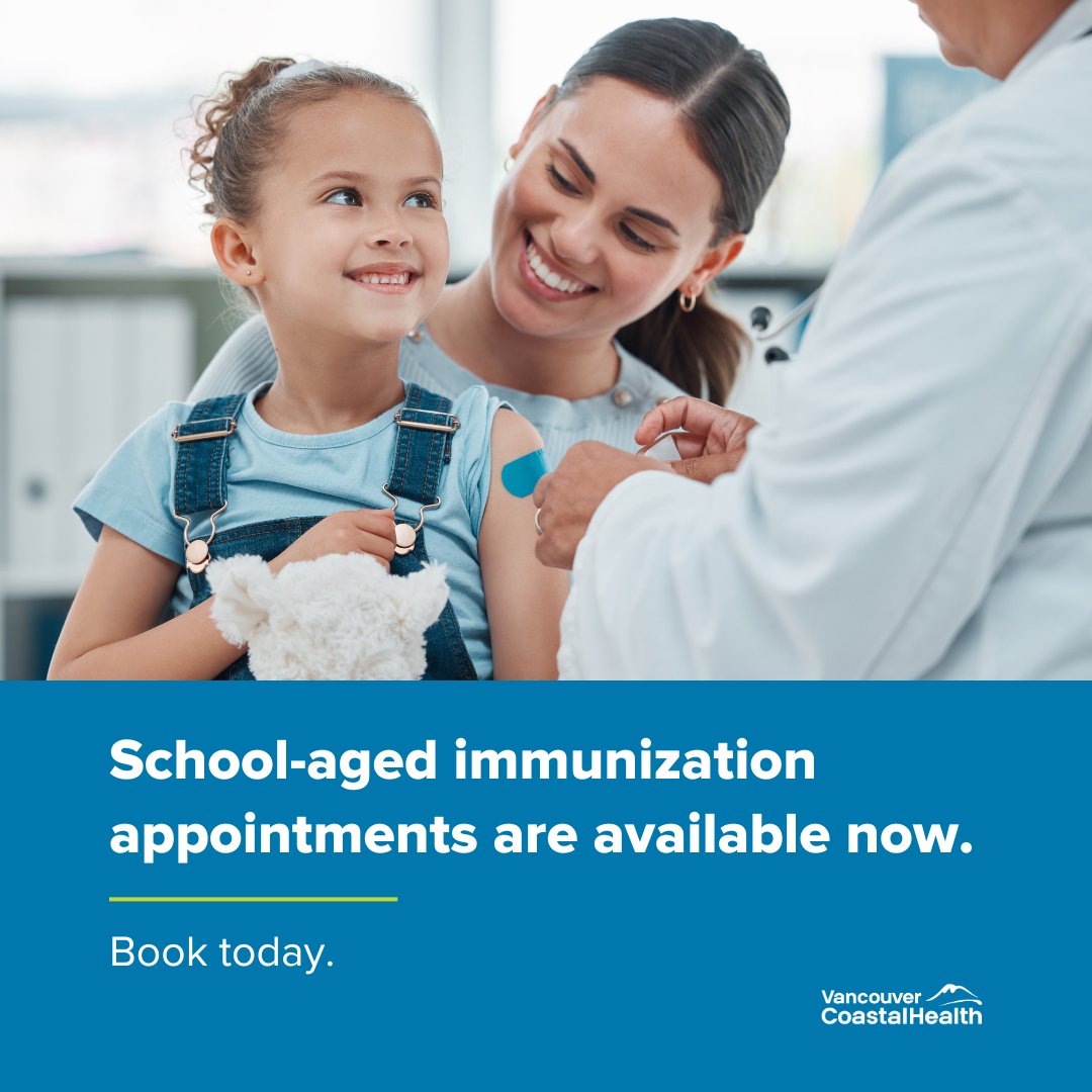 Vancouver Coastal Health (@vchhealthcare) on Twitter photo With back-to-school fast approaching, it's important to make sure your kids are up to date on their immunizations. 💉
To book an appointment and learn more about school-aged immunizations visit vch.ca/en/immunizatio… With back-to-school fast approaching, it's important to make sure your kids are up to date on their immunizations. 💉
To book an appointment and learn more about school-aged immunizations visit vch.ca/en/immunizatio…
