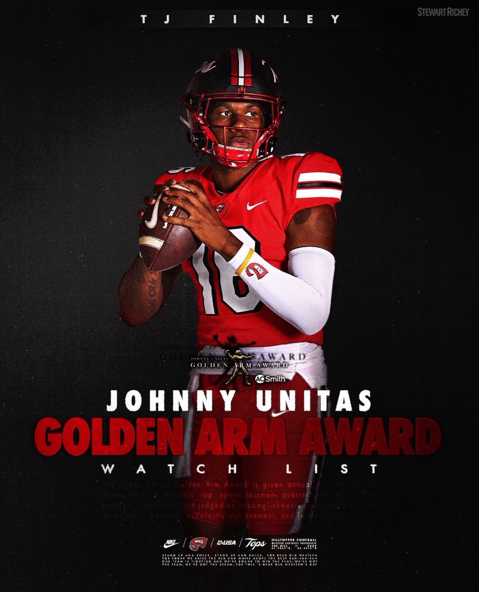 QB|100’s own <a href="/tj_finley1/">TJ Finley 1️⃣</a> on the Johnny Unitas Golden Arm Award Watch List! <a href="/WKUFootball/">WKU Football</a> <a href="/bhamqb_100/">Coach Jason QB/100</a> #goldenarmcollective