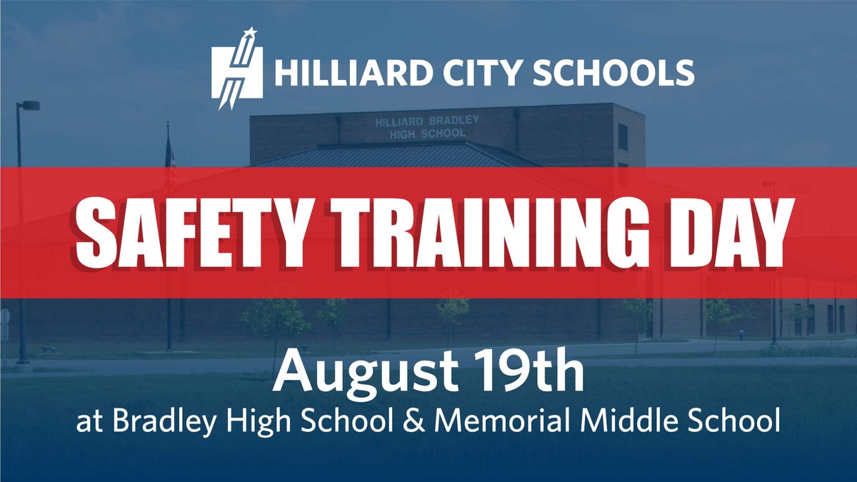 🚨 On Aug. 19, Hilliard Schools, <a href="/Hilliard_Police/">Hilliard Ohio Police</a> and <a href="/NorwichTwpFD/">Norwich Twp Fire</a> will conduct a full-day safety training <a href="/BradleyHS/">Bradley High School</a> and <a href="/memorial_ms/">Memorial M.S.</a>. Staff only—no students or events on campus. Expect increased police/fire presence. We're committed to ensuring the safety of our community.🚒🚓