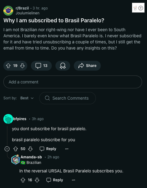 Os gringos recendo spam do Brasil Paralelo