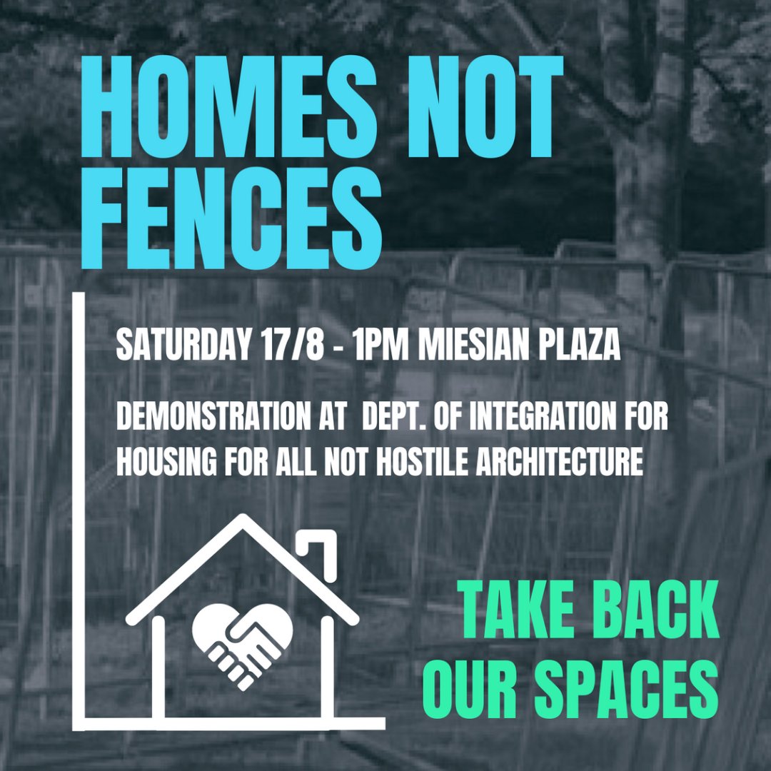 SocialRightsIRL's tweet photo. Dublin city is like an open-air prison cutting out *certain* people who the state sees as sub-human.

Join @takebackspaces on Saturday at 1pm at the Dept. of Integration headquarters in Miesian Plaza, Baggot Street, to demand homes not barriers! https://t.co/I1oAG81AWK