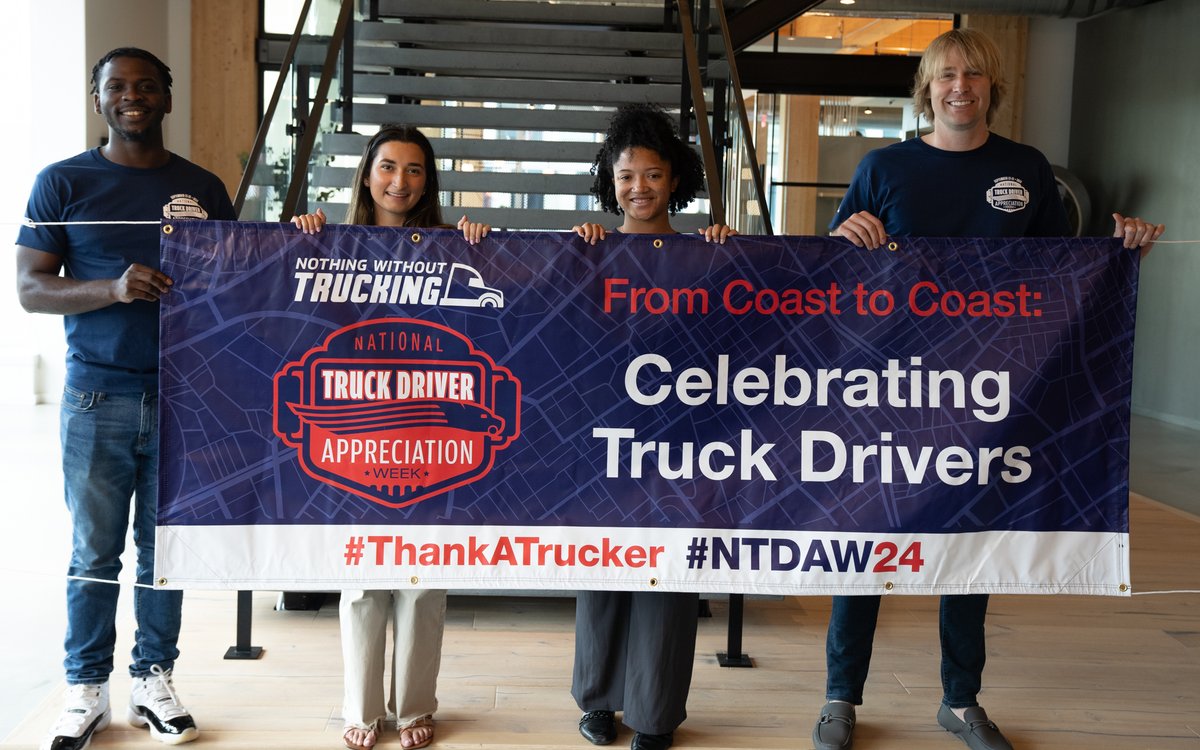 Help us celebrate professional truck drivers for ATA's National Truck Driver Appreciation Week, September 15-21. Support drivers in style with #NTDAW24 merchandise. Don't miss out on the 2024 banner, perfect for office parties or a group photo backdrop. bit.ly/3XQ4b5U