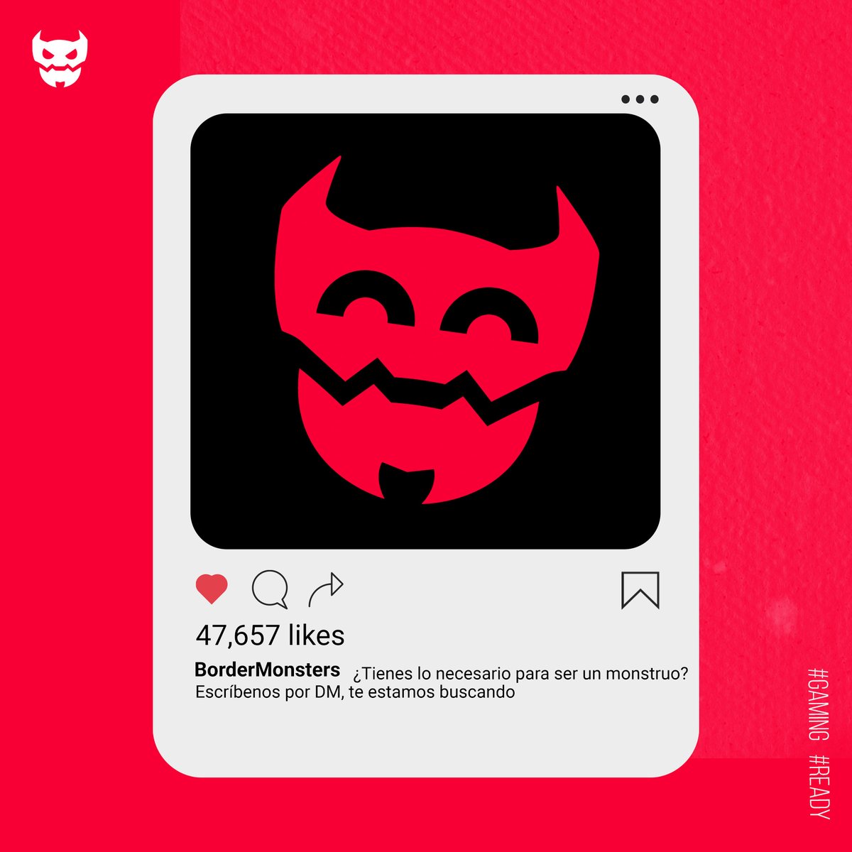 ¿Sabías que en BM hay lugar para ti?🤠

▶ Esto es muy sencillo: si crees que puedes aportar valor de alguna forma a Border Monsters, simplemente envíanos un DM 📮

Estamos interesados en sumar nuevos talentos de LO QUE SEA.

Te esperamos, rawrrrrrrr 😈