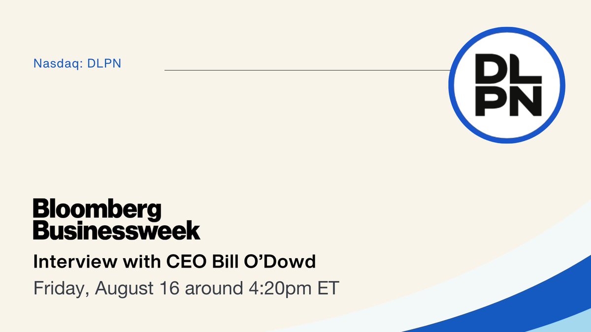 Dolphin Entertainment (@dlpnent) on Twitter photo Tune in! Dolphin CEO Bill O’Dowd will be live on-air with Bloomberg Businessweek <a href="/BW/">Businessweek</a> around 4:20pm ET. Find where to watch here: bloom.bg/4fPyJLE $DLPN Tune in! Dolphin CEO Bill O’Dowd will be live on-air with Bloomberg Businessweek <a href="/BW/">Businessweek</a> around 4:20pm ET. Find where to watch here: bloom.bg/4fPyJLE $DLPN