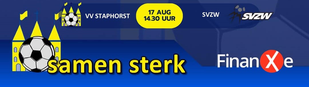Morgen is alweer de laatste wedstrijd van het FinanXe nederlagen TOP-toernooi.
Dan speelt Staphorst tegen <a href="/SVZW/">SVZW</a>  uit  Wierden 
Aanvang 14:30 uur op sportpark Het Noorderslag