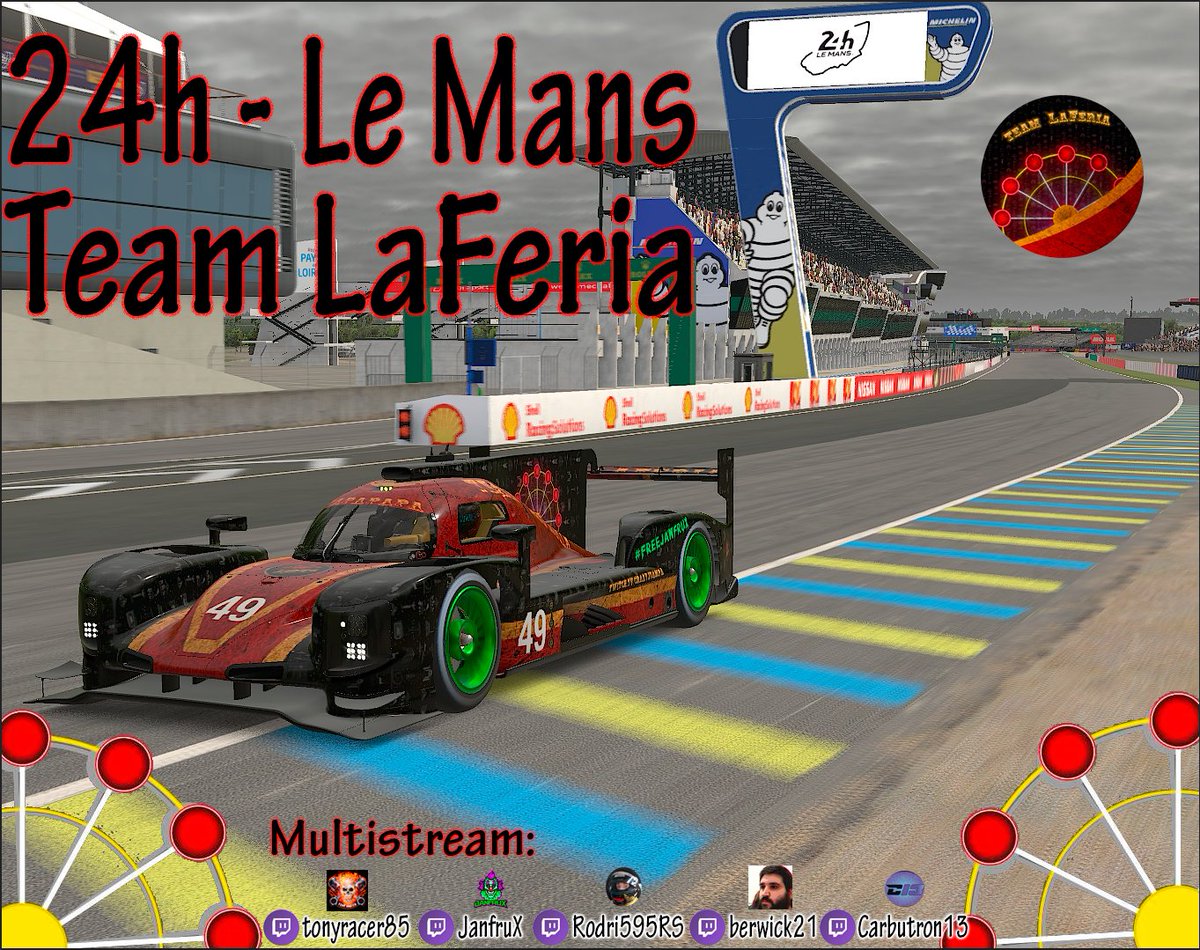 Pues ya estamos listos para las 24h de Le Mans con el LMP2 y el Team la feria donde junto a nuestros compañeros <a href="/Aingeru96/">JanfruX</a>  <a href="/Rodri595RS/">Rodri595RS</a>  <a href="/Carbutron13/">Fran Vaquerizo</a>  <a href="/berwick/">Berwick Lee</a>  intentaremos hacerlo lo mejor posible podreis seguir la carrera en los directos vamos ☠️☠️☠️