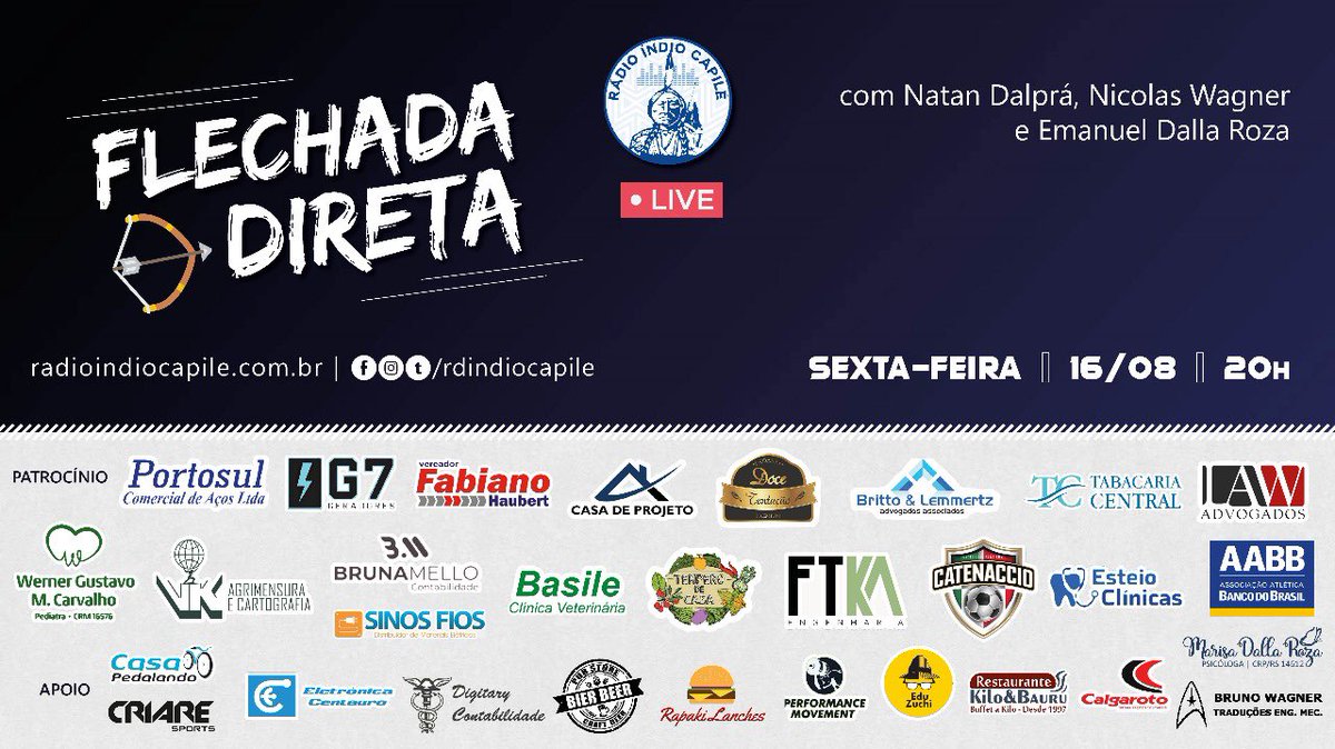rdindiocapile's tweet photo. 🏹FLECHADA DIRETA PROJETA JOGO-TREINO COM O SIAPERGS E O INÍCIO DA COPA FGF NA PRÓXIMA SEMANA
⏰20h
🗣️ @palindromices, @NicoWagner e @radiocabecadura
🎧 https://t.co/NMbDZDQYQw, apps e Lives no Facebook e YouTube
📲(51) 99489-8080
#radioindiocapile #flechadadireta #aimore https://t.co/e3jqh8QVok