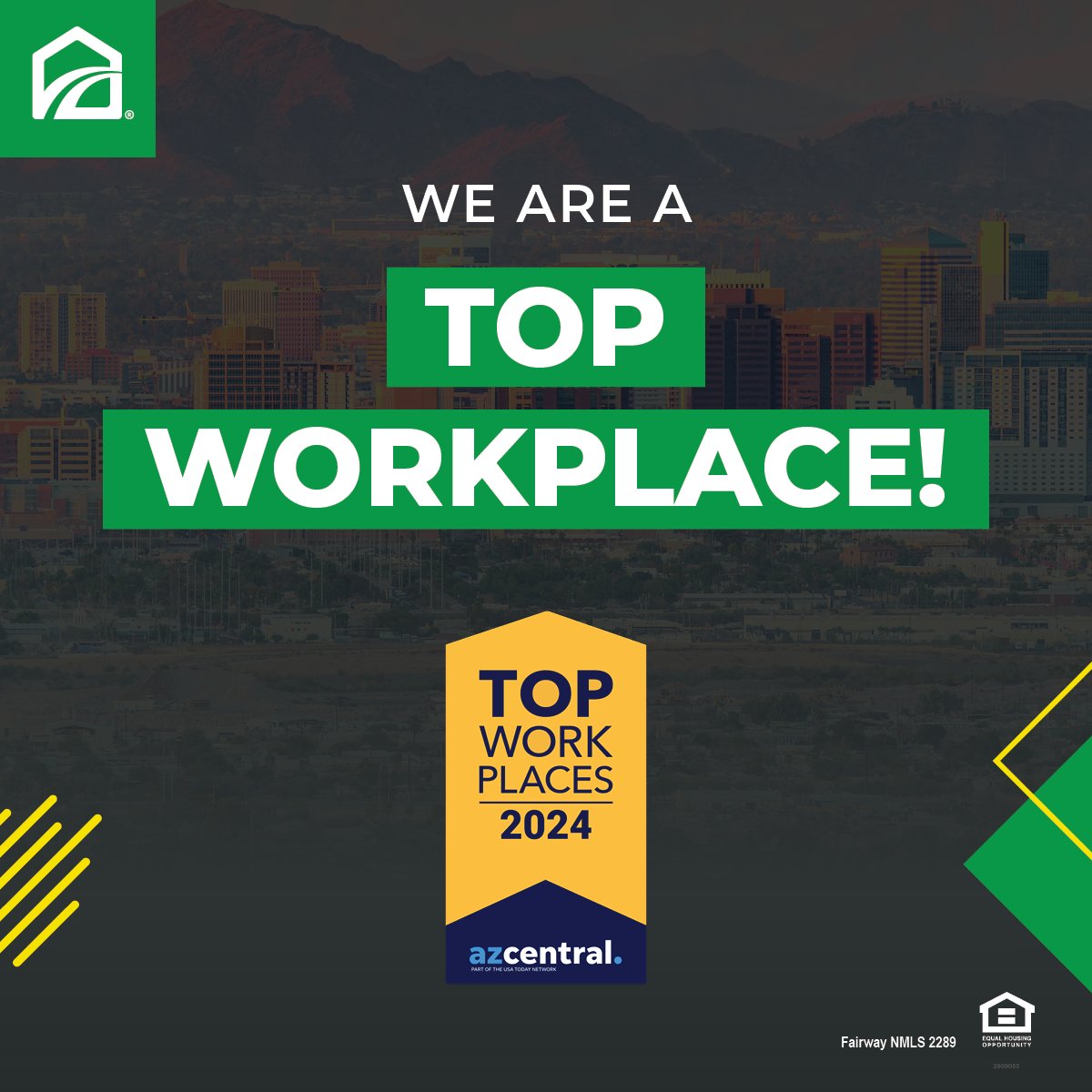 Amazing news! Fairway has been recognized as a 2024 Top Workplace in Arizona! 🙌 

Learn more here about this honor: bit.ly/3Wv1Qwm. 

#FairwayNation
