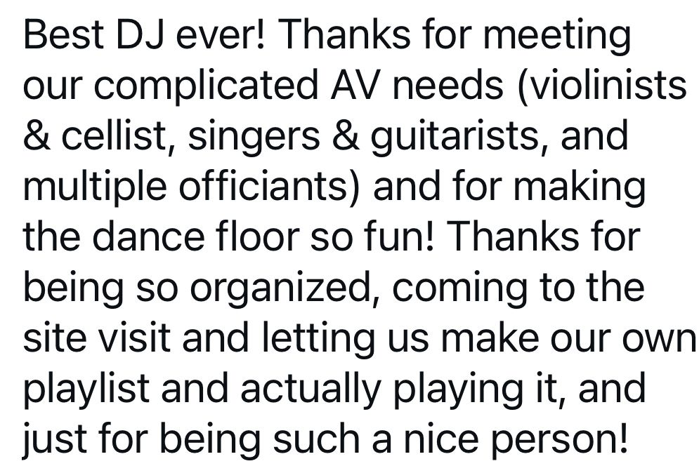 jbqav's tweet photo. Thanks for the review, Sarah and Tony (married August 10th 2024). https://t.co/E1eW9veKVm
