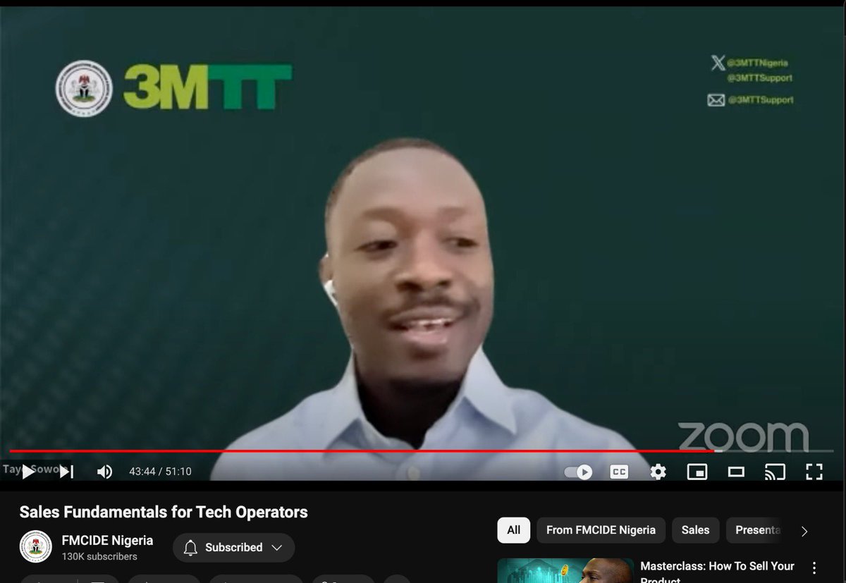 There are few things that I enjoy doing more than helping people get better at selling so it was an absolute pleasure teaching participants of the <a href="/3MTTNigeria/">3MTT Nigeria</a> program the Fundamentals of Sales, a course that I also teach on <a href="/talstackafrica/">Talstack</a> 

Thanks to <a href="/FMCIDENigeria/">Fed. Min. of Comms, Innovation & Digital Economy</a> and