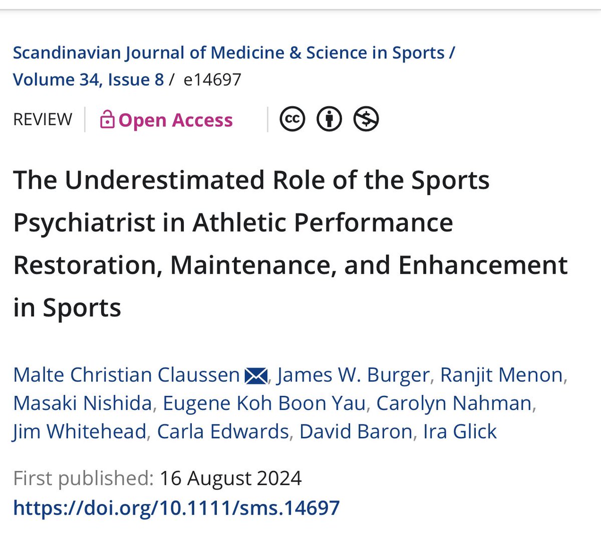 RCPsych SEPSIG (@rcpsych_sepsig) on Twitter photo A major achievement for the field of Sports Psychiatry🌟 ✅ “The Underestimated Role of the Sports Psychiatrist in Athletic Performance Restoration, Maintenance, and Enhancement in Sports” 🔔
<a href="/CazNahman/">Dr Caz Nahman</a> <a href="/Edwards10Carla/">Dr. Carla Edwards</a> <a href="/JamesWBurger/">James Burger</a>
doi.org/10.1111/sms.14… A major achievement for the field of Sports Psychiatry🌟 ✅ “The Underestimated Role of the Sports Psychiatrist in Athletic Performance Restoration, Maintenance, and Enhancement in Sports” 🔔
<a href="/CazNahman/">Dr Caz Nahman</a> <a href="/Edwards10Carla/">Dr. Carla Edwards</a> <a href="/JamesWBurger/">James Burger</a>
doi.org/10.1111/sms.14…