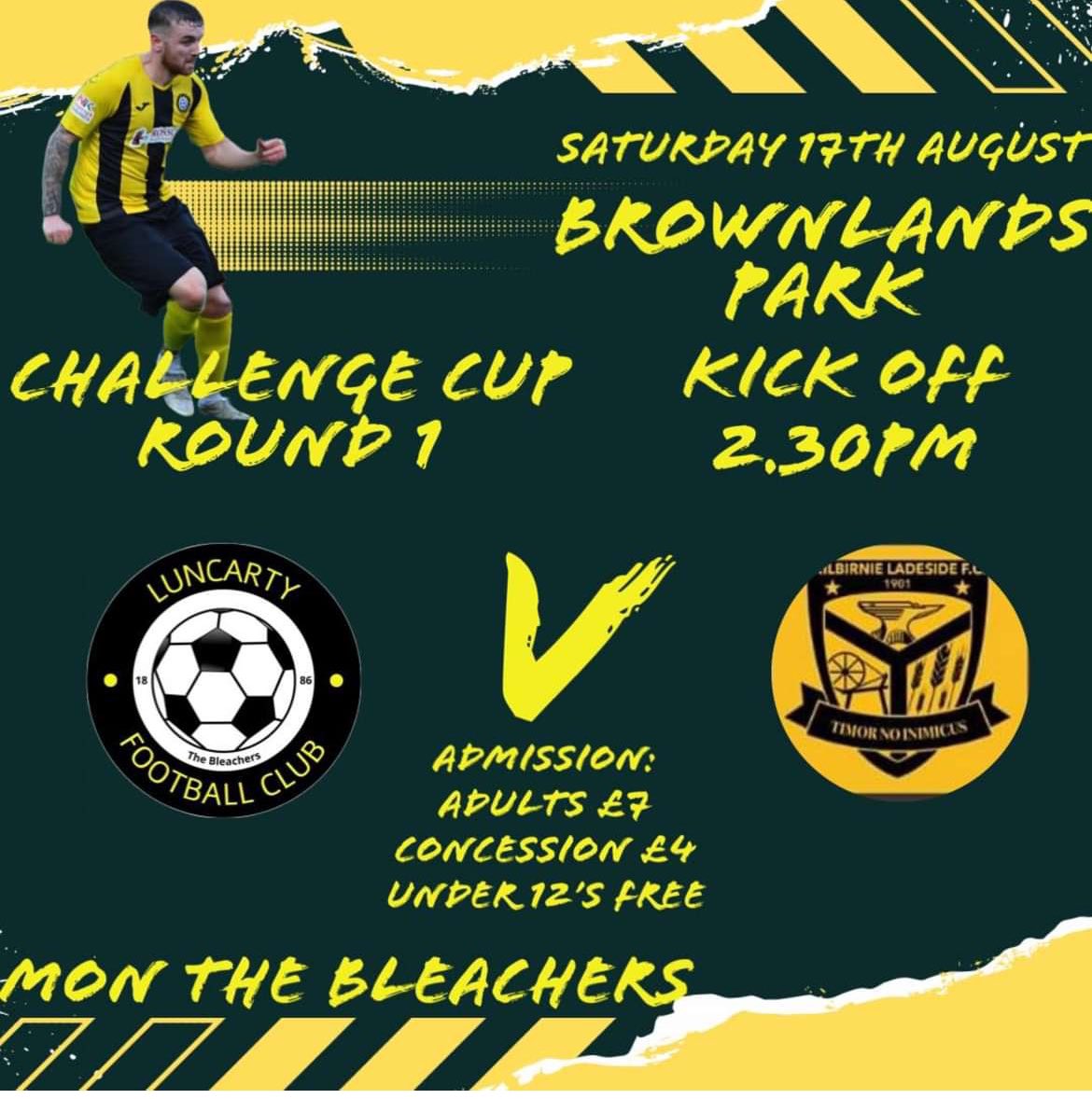LuncartyFC's tweet photo. Tomorrow we welcome @KLFC_official to Brownlands Park in round 1 of the @SouthChallenge Cup. Kick off 2:30pm. Admission prices below. Cash only gate. Social club will open from 12pm. Match ball once again is sponsored by The Mentiply family https://t.co/KnFy2sEri8
