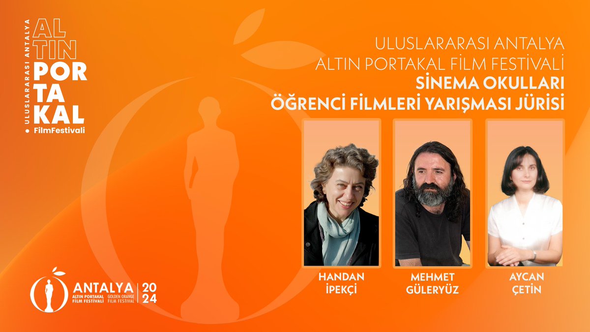 AntalyaFF's tweet photo. Uluslararası Antalya Altın Portakal Film Festivali Sinema Okulları Öğrenci Filmleri Yarışması jürisinde, sinemaya 1989 yılında "Umut Yarına Kaldı" filmiyle başlayan, Yavuz Özkan’la birlikte Z 1 Film Atölyesi’ni kurarak "Bir Kadının Anatomisi" ve "Yengeç Sepeti" gibi ödüllü filmlerin yapımcılığını yapan Aycan Çetin; dört uzun metraj, iki belgesel ve bir kısa filmle birçok ödül kazanan, "Büyük Adam Küçük Aşk" filmiyle Türkiye’nin 2001 Oscar aday adayı olan Handan İpekçi; ve "Türk Sinema Tarihi" belgeselleri ve "Havar" filmiyle tanınan, SETEM'in kurucularından Mehmet Güleryüz yer alıyor.

#UAAPFF2024 #UAAPFF