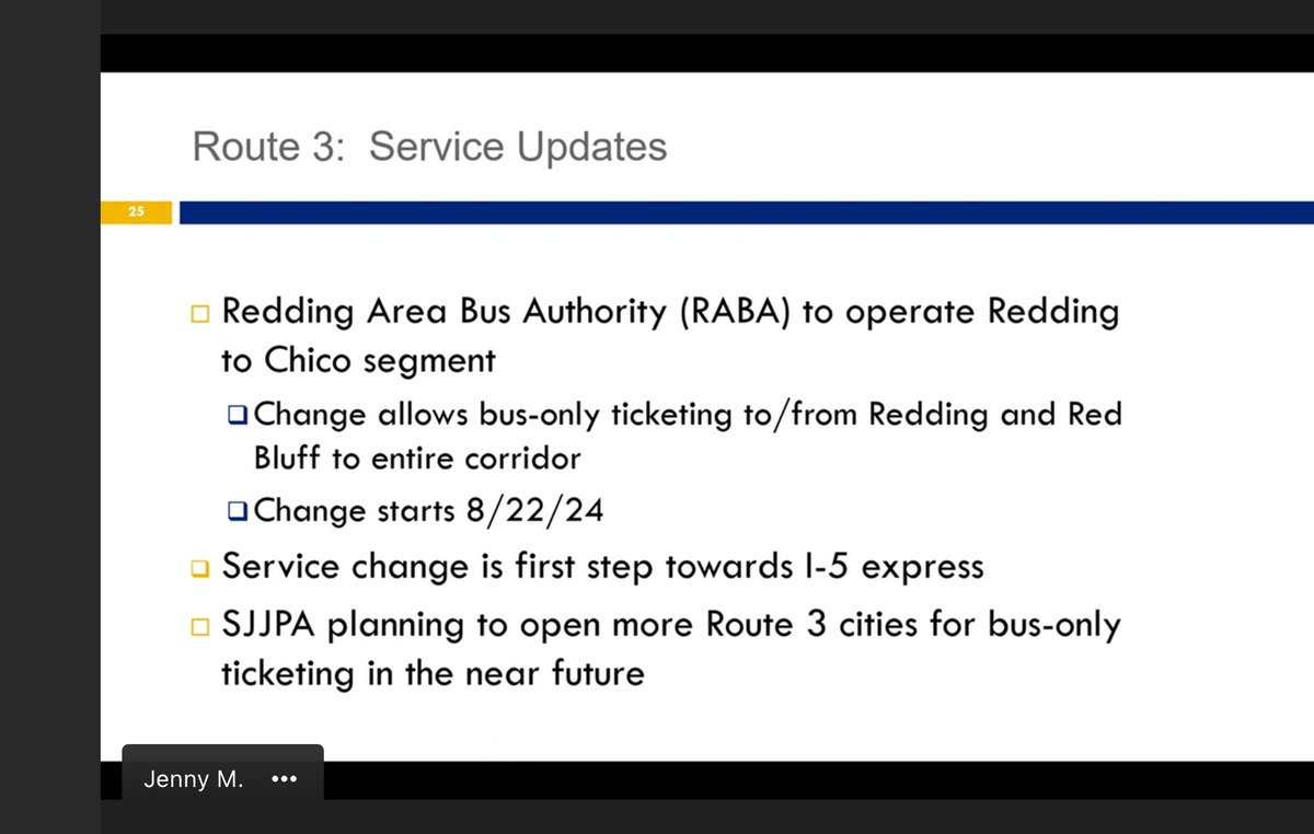 calwatch's tweet image. News from the @SanJoaquins Valley Rail Committee: direct bus from Sacramento to Redding will be cut in half as Redding Area Bus Authority will operate from Chico to Redding. The Salmon Runner bus from Redding to Sac is indefinitely delayed due to no long distance electric buses.