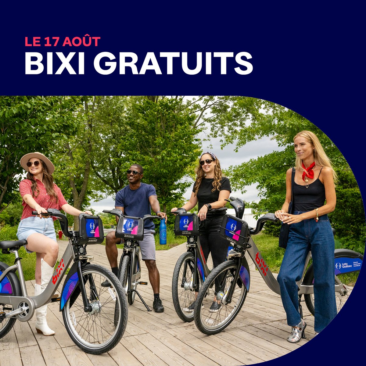 Loto-Québec (@lotoquebec) on Twitter photo Le 17 août, on vous invite à chevaucher un BIXI gratuitement, à défaut d’un cheval, pour vous rendre au parc Jean-Drapeau!
BIXI gratuits de 17 h à 20 h (pour un trajet d’un maximum de 30 minutes à BIXI régulier ou de 15 minutes à BIXI électrique).
<a href="/BIXImontreal/">BIXI Montréal</a>
<a href="/ParcJeanDrapeau/">Parc Jean-Drapeau</a> Le 17 août, on vous invite à chevaucher un BIXI gratuitement, à défaut d’un cheval, pour vous rendre au parc Jean-Drapeau!
BIXI gratuits de 17 h à 20 h (pour un trajet d’un maximum de 30 minutes à BIXI régulier ou de 15 minutes à BIXI électrique).
<a href="/BIXImontreal/">BIXI Montréal</a>
<a href="/ParcJeanDrapeau/">Parc Jean-Drapeau</a>