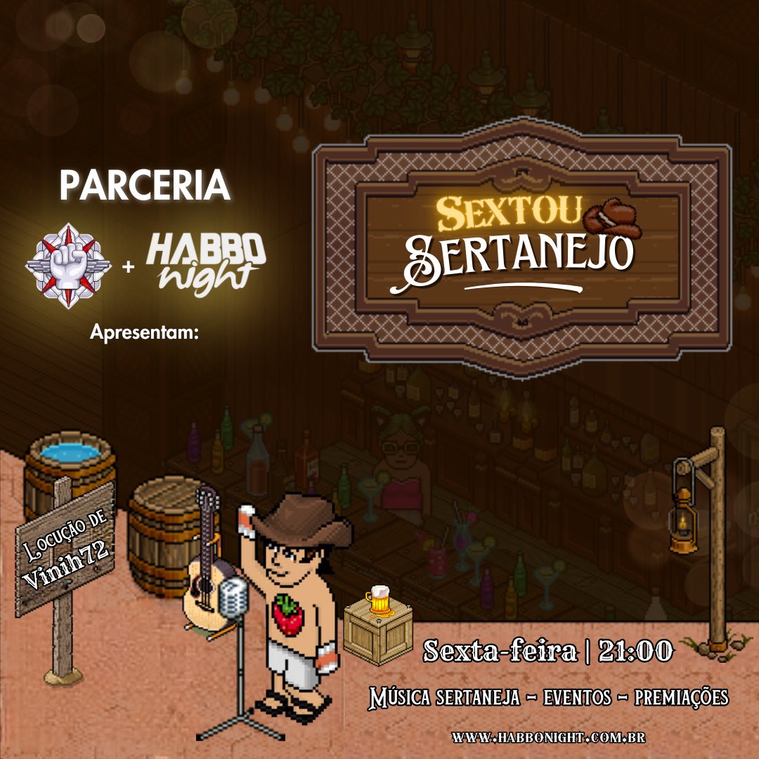 HabboNight's tweet photo. Pegue seu suco de bobba e venha sextar na HabboNight, que hoje é dia de arrastar o chifre no asfalto. 🤠

Em conjunto com nossa parceria Swat Alfa, teremos uma programação repleta de modão e premiação! 🎶

🔗 https://t.co/n8BsJLIxvB 
⏰ 21:00 BR 
↪️ https://t.co/g89QjpJYj9 https://t.co/TY1ECRgOll