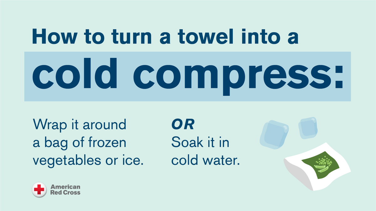 RedCrossPhilly's tweet photo. #FirstAidFriday - Cold compresses are an easy tool to treat a variety of minor ailments and injuries like aches and pains, fever, headaches, allergies and more. And they're easy to make! You just need a towel, ice and water! Get more tips on our Red Cross First Aid App. https://t.co/aqdeO7tU31
