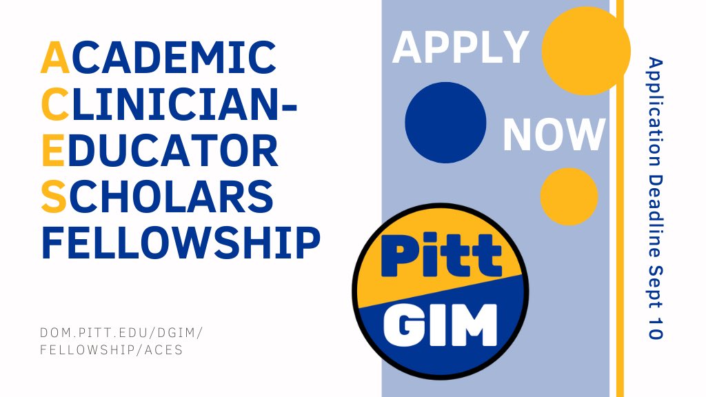 Thinking of pursuing a career as a #ClinicianEducator? The #PittACESfellowship is a comprehensive program that includes a MS in #ClinicalEducation, research projects, teaching opportunities, extensive mentoring, &amp; clinical care. #FellowshipFriday

dom.pitt.edu/dgim/fellowshi…