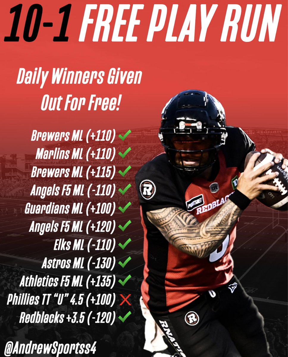 AndrewSportss4's tweet image. 10-1 FREE PLAY RUN! 🍀

• Free daily selections ✅
• No plays over (-140) ✅
• Underdogs 🐶 ✅

ALL RTs will get early access sent directly through DM! ❤️