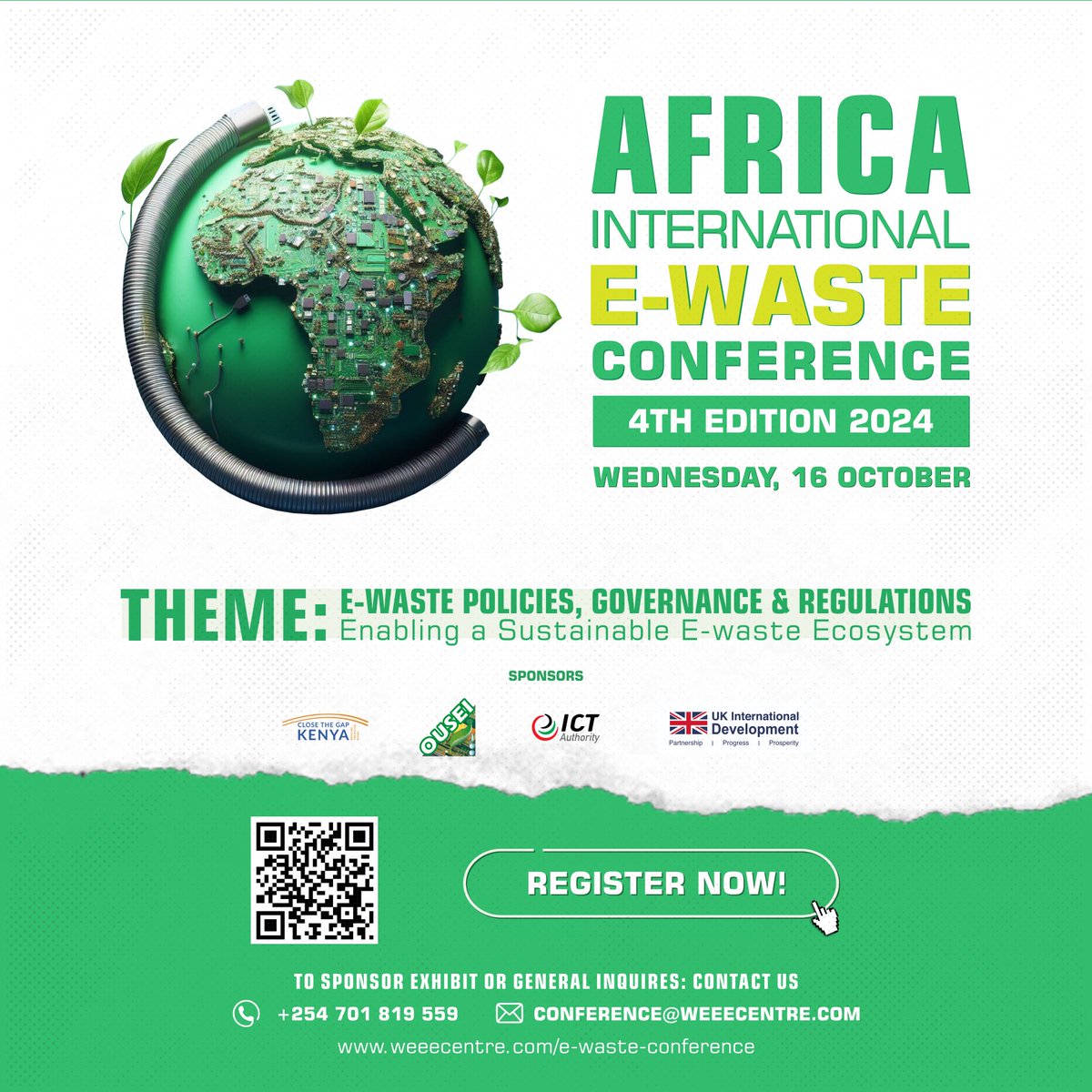 See you there!

🔗 To register, scan the QR code in the flyer, or visit our website: lnkd.in/dWcQPAWV

🏷 our sponsors: <a href="/ousei/">Josei</a> @closethegapKenya @ICTAuthority @BritishHighCommissionKenya 
 
#WEEECentre2024 #Sustainability #EWaste #GreenTech  #NairobiEvents