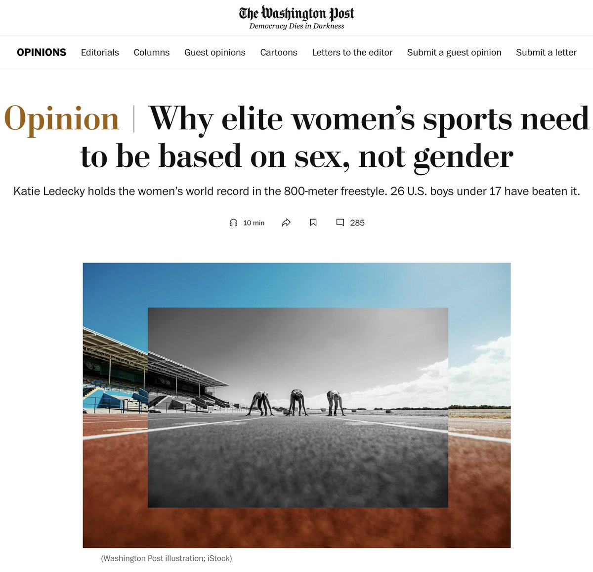 SwipeWright's tweet photo. The @washingtonpost finally embraces reality!

"The female podium is a scarce resource that’s been set aside for female athletes precisely because of our distinct female biology. It’s the way we’re included at elite level."