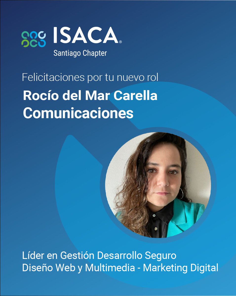 isaca_santiago's tweet photo. ¡Felicitaciones, Rocío del Mar Mágica Esperanza Carella Zomosa, por tu nuevo rol de Comunicaciones en
@isaca_santiago https://t.co/F95zIvFEXf