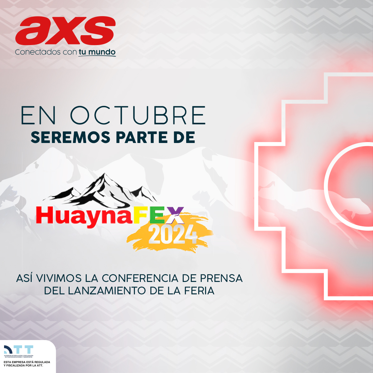 axsbolivia's tweet photo. ¡Prepárate ciudad de El Alto! 😮 En octubre nos conectamos con la feria @HuaynaFex2024.
#ElAlto
#Huaynafex
#EstamosConectados
#AXSBolivia https://t.co/TCnc1IHREg