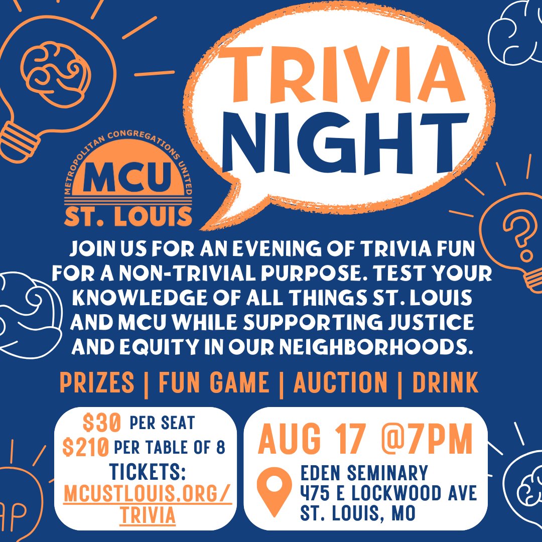 📣 TOMORROW NIGHT: support our work for #justice throughout our communities.⚖️ 🧠Test your knowledge of all things St. Louis and MCU. The room is filling up but there's still time to get your tickets &amp; show support!🔗mcustlouis.org/trivia/  #mcu #trivianight #benefit #STL #MO
