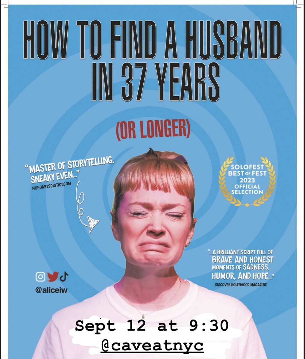 How to Find a Husband in 37 Years or Longer is Back in NYC <a href="/caveatnyc/">CAVEAT</a> Sept 12th at 9:30. Early Bird tix only $15