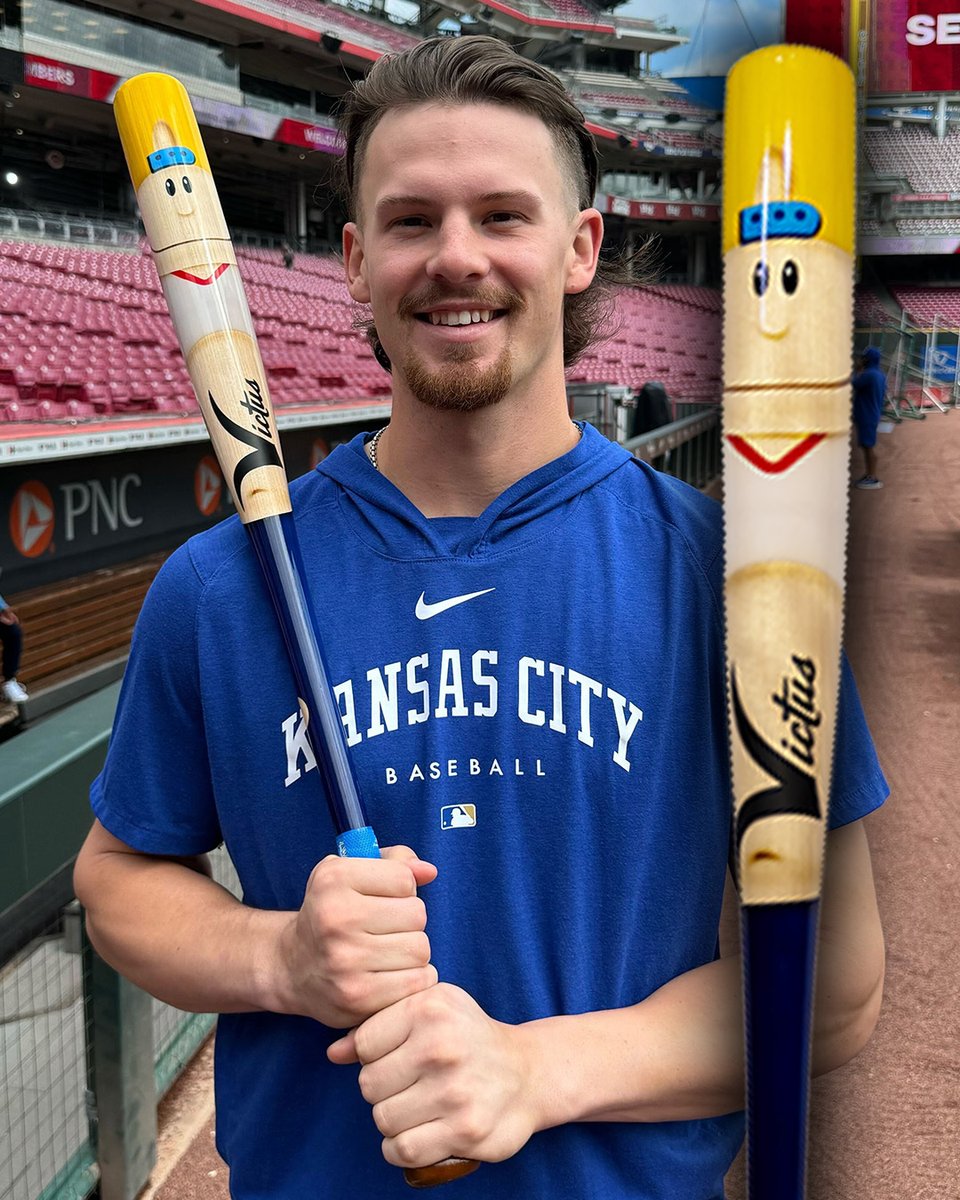 Bobby Witt Jr. has a custom Backyard Baseball bat with Pablo Sanchez on it for #PlayersWeekend 🤯🔥