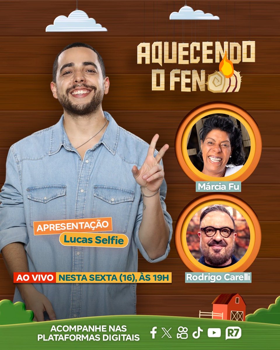 Daqui a pouco, às 19hs, Márcia Fu e eu vamos ser entrevistados, ao vivo, pelo Lucas Selfie, no #AquecendoOFeno 
Em todas as plataformas, inclusive aqui no X.
