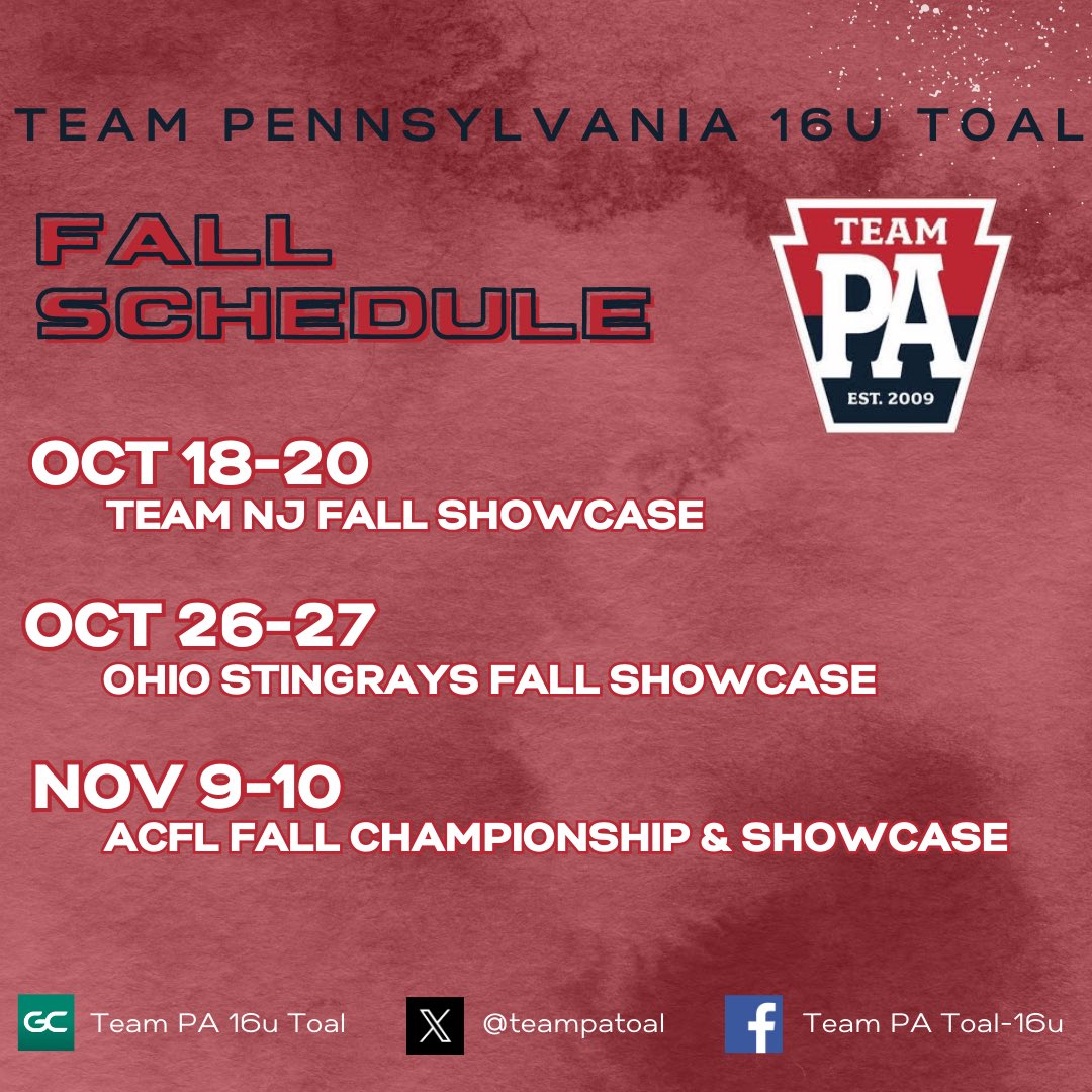 Fall schedule!!!🚨

3 chances to come watch our talented girls compete!!❤️🤍💙 

<a href="/teampafastpitch/">Team Pennsylvania Fastpitch</a> <a href="/thealliancefp/">The Alliance Fastpitch</a> <a href="/ExtraInningSB/">EXTRA INNING SOFTBALL</a>